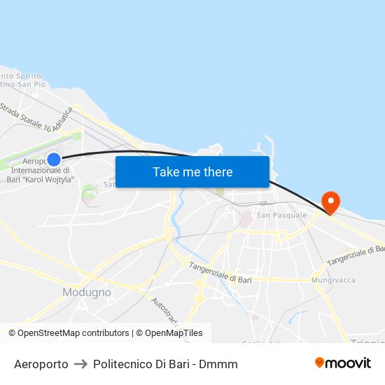 Aeroporto to Politecnico Di Bari - Dmmm map