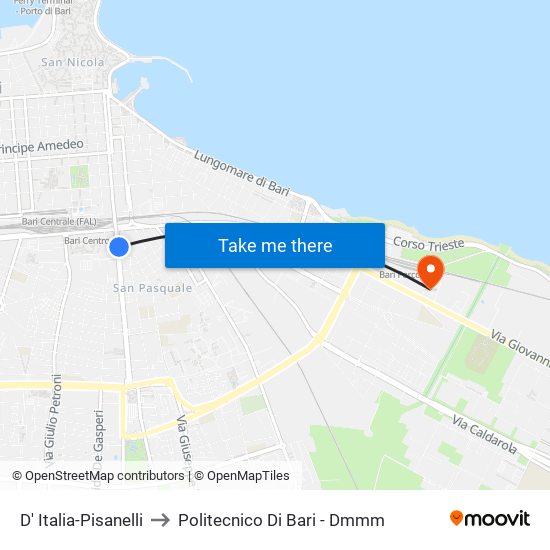 D' Italia-Pisanelli to Politecnico Di Bari - Dmmm map