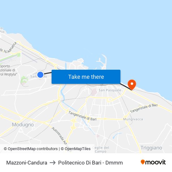 Mazzoni-Candura to Politecnico Di Bari - Dmmm map