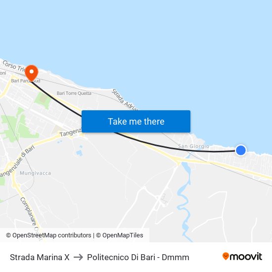 Strada Marina X to Politecnico Di Bari - Dmmm map