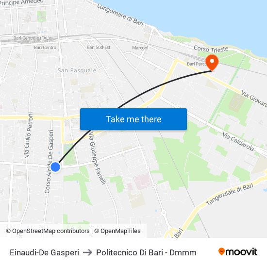 Einaudi-De Gasperi to Politecnico Di Bari - Dmmm map