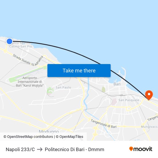 Napoli 233/C to Politecnico Di Bari - Dmmm map