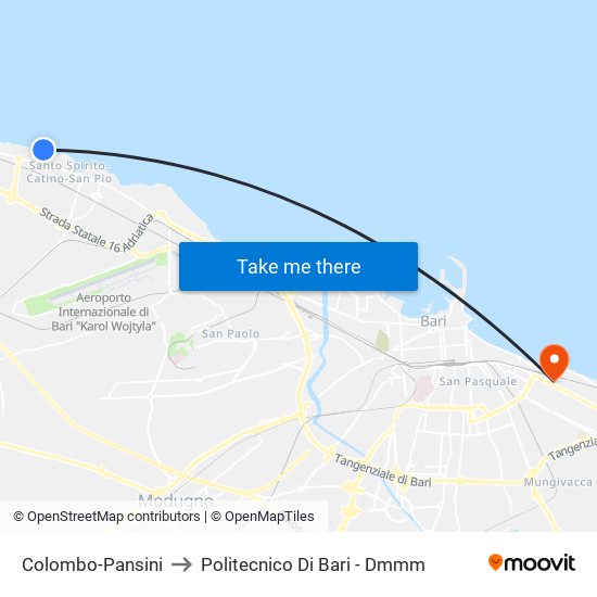 Colombo-Pansini to Politecnico Di Bari - Dmmm map