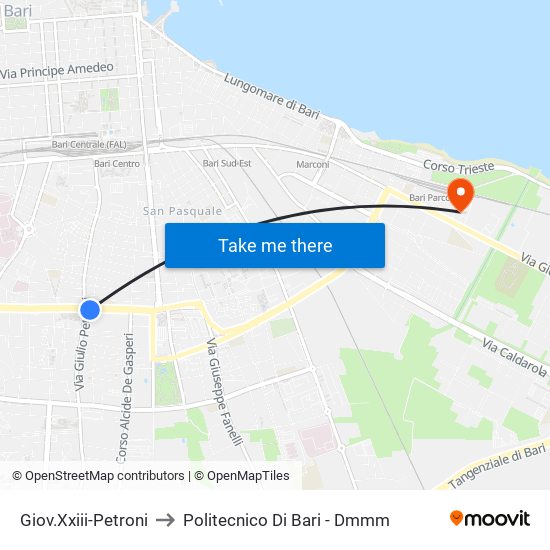 Giov.Xxiii-Petroni to Politecnico Di Bari - Dmmm map