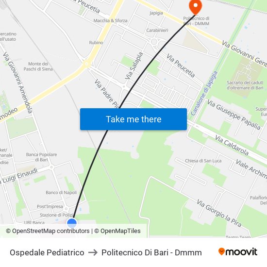 Ospedale Pediatrico to Politecnico Di Bari - Dmmm map