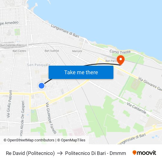 Re David (Politecnico) to Politecnico Di Bari - Dmmm map