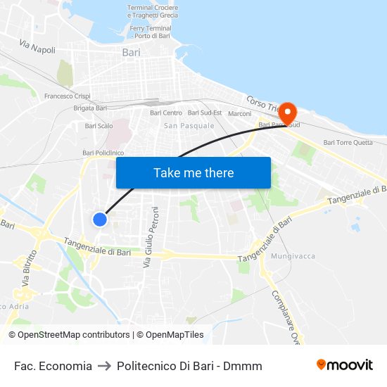 Fac. Economia to Politecnico Di Bari - Dmmm map