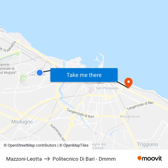 Mazzoni-Leotta to Politecnico Di Bari - Dmmm map