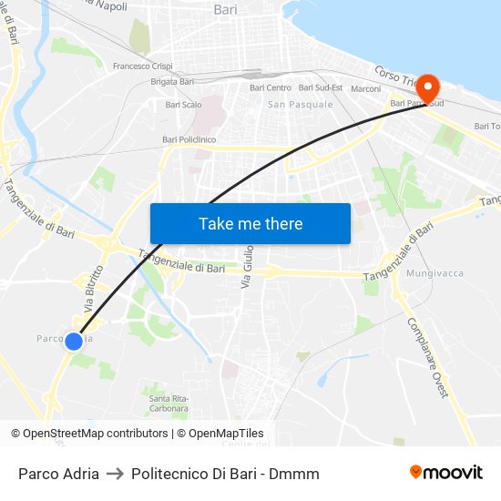 Parco Adria to Politecnico Di Bari - Dmmm map