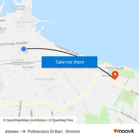 Ateneo to Politecnico Di Bari - Dmmm map