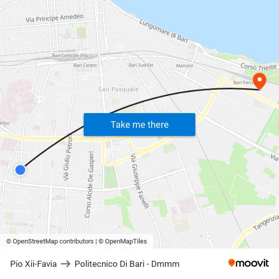 Pio Xii-Favia to Politecnico Di Bari - Dmmm map