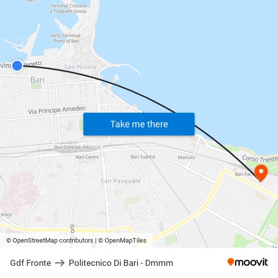 Gdf Fronte to Politecnico Di Bari - Dmmm map