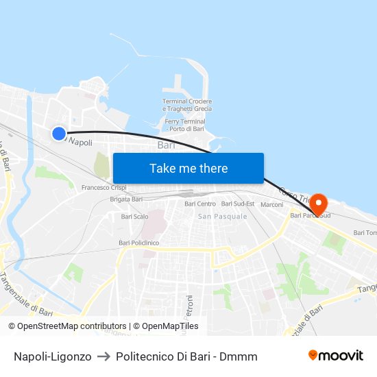 Napoli-Ligonzo to Politecnico Di Bari - Dmmm map