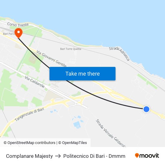 Complanare Majesty to Politecnico Di Bari - Dmmm map