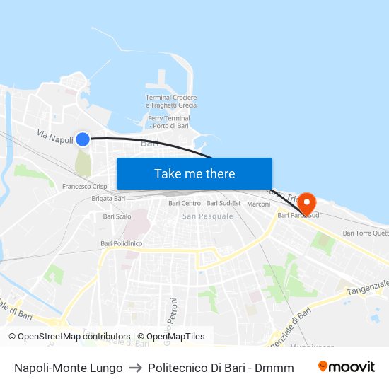 Napoli-Monte Lungo to Politecnico Di Bari - Dmmm map