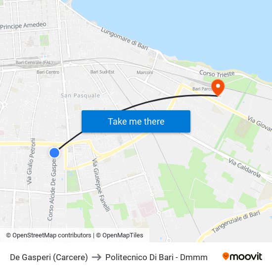 De Gasperi (Carcere) to Politecnico Di Bari - Dmmm map