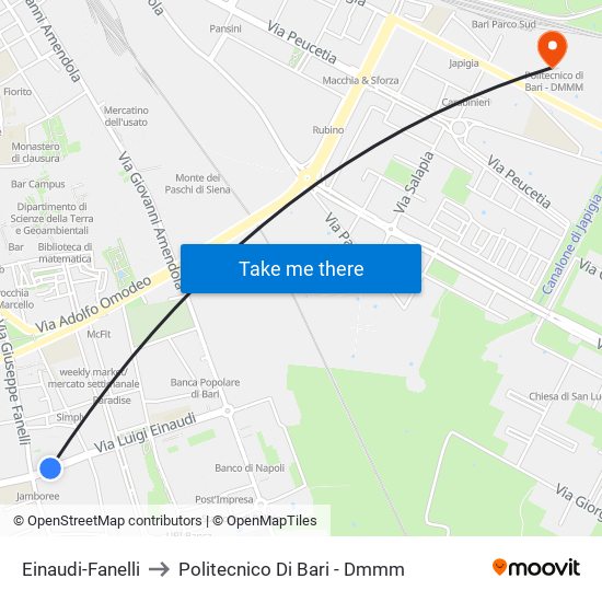 Einaudi-Fanelli to Politecnico Di Bari - Dmmm map