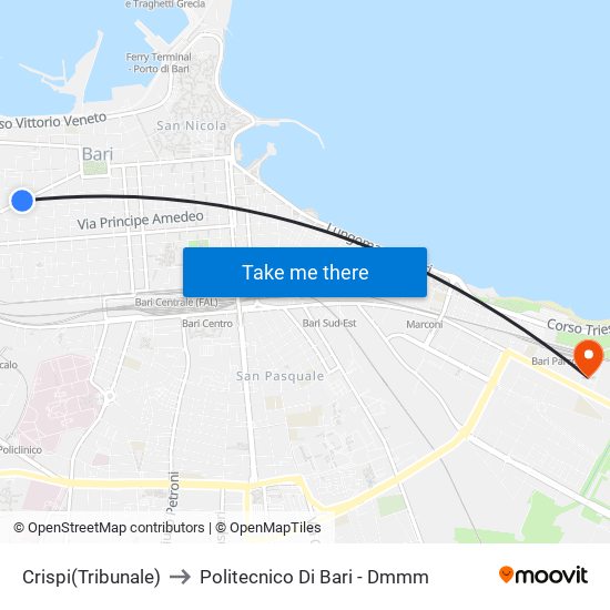 Crispi(Tribunale) to Politecnico Di Bari - Dmmm map