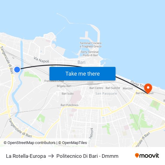 La Rotella-Europa to Politecnico Di Bari - Dmmm map