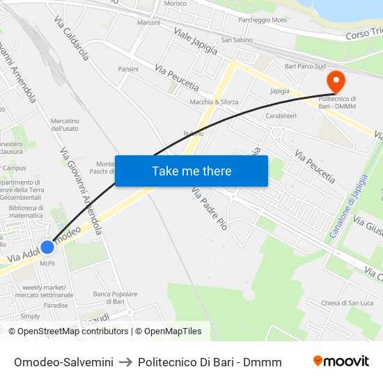 Omodeo-Salvemini to Politecnico Di Bari - Dmmm map