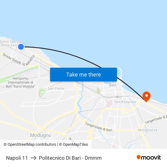 Napoli 11 to Politecnico Di Bari - Dmmm map