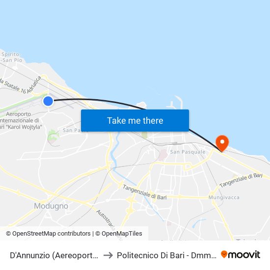 D'Annunzio (Aereoporto) to Politecnico Di Bari - Dmmm map