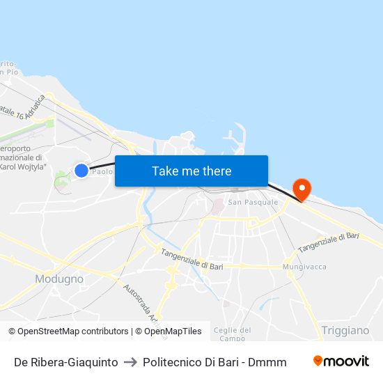 De Ribera-Giaquinto to Politecnico Di Bari - Dmmm map