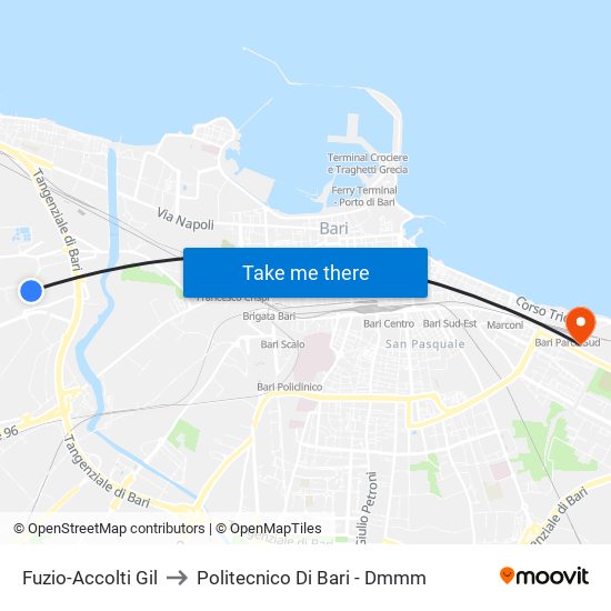 Fuzio-Accolti Gil to Politecnico Di Bari - Dmmm map