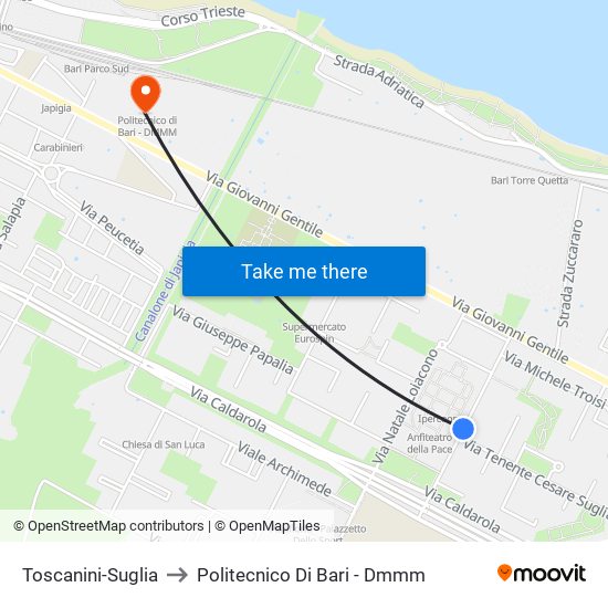 Toscanini-Suglia to Politecnico Di Bari - Dmmm map