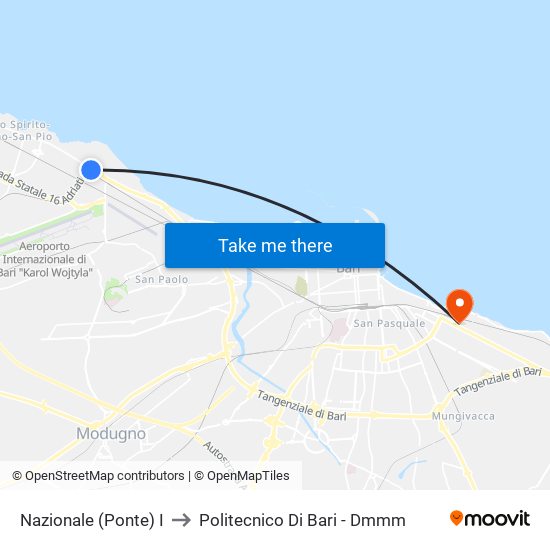 Nazionale (Ponte) I to Politecnico Di Bari - Dmmm map