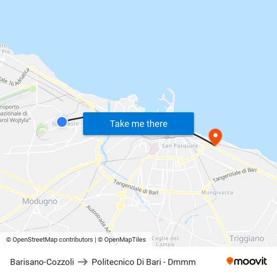 Barisano-Cozzoli to Politecnico Di Bari - Dmmm map