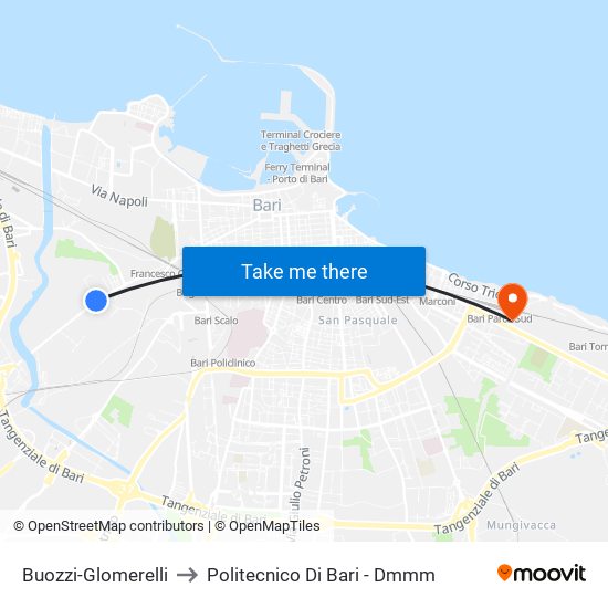 Buozzi-Glomerelli to Politecnico Di Bari - Dmmm map