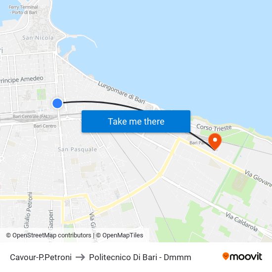 Cavour-P.Petroni to Politecnico Di Bari - Dmmm map