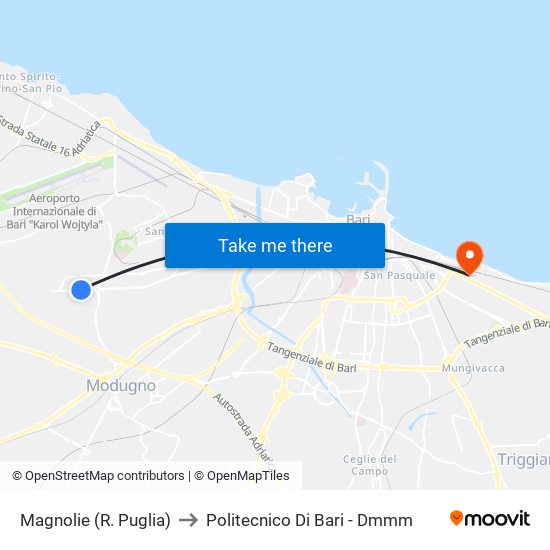Magnolie (R. Puglia) to Politecnico Di Bari - Dmmm map