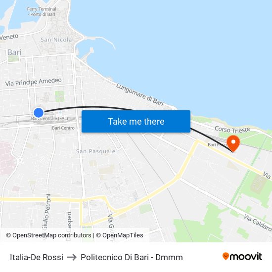 Italia-De Rossi to Politecnico Di Bari - Dmmm map