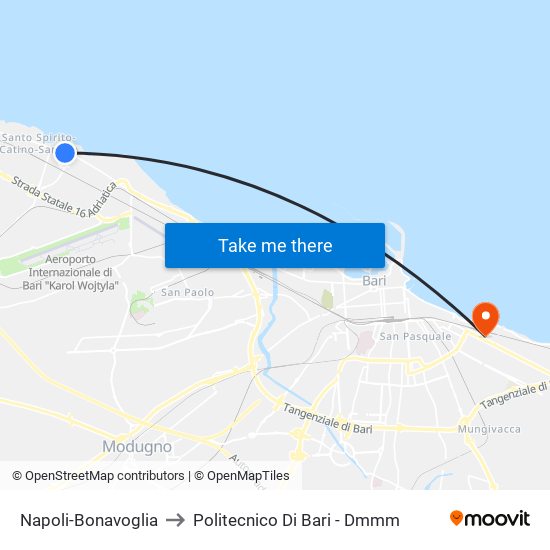 Napoli-Bonavoglia to Politecnico Di Bari - Dmmm map