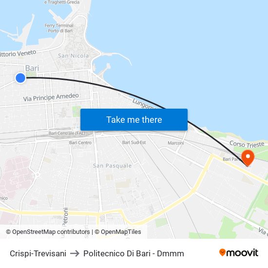 Crispi-Trevisani to Politecnico Di Bari - Dmmm map