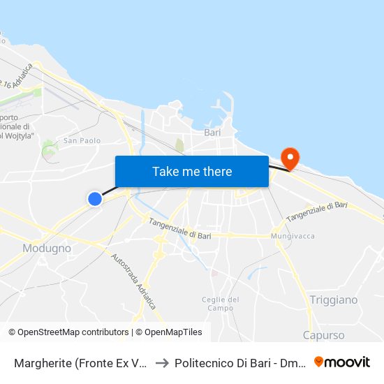 Margherite (Fronte Ex Vv.Ff) to Politecnico Di Bari - Dmmm map
