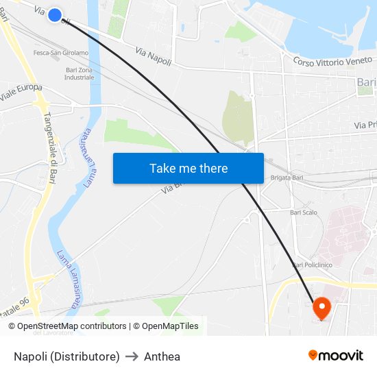 Napoli (Distributore) to Anthea map