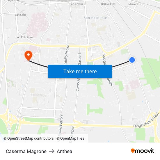 Caserma Magrone to Anthea map