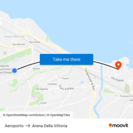 Aeroporto to Arena Della Vittoria map