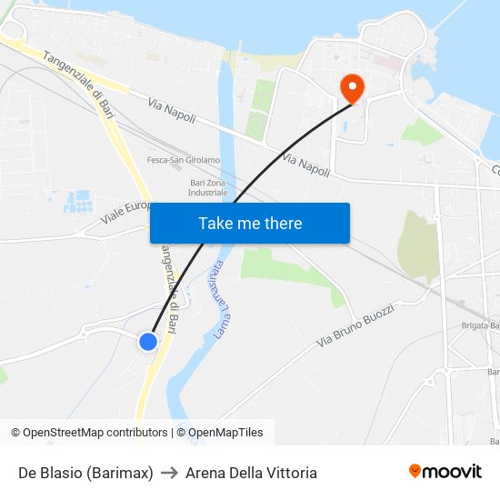 De Blasio (Barimax) to Arena Della Vittoria map