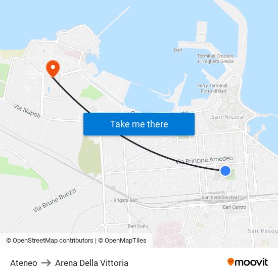 Ateneo to Arena Della Vittoria map