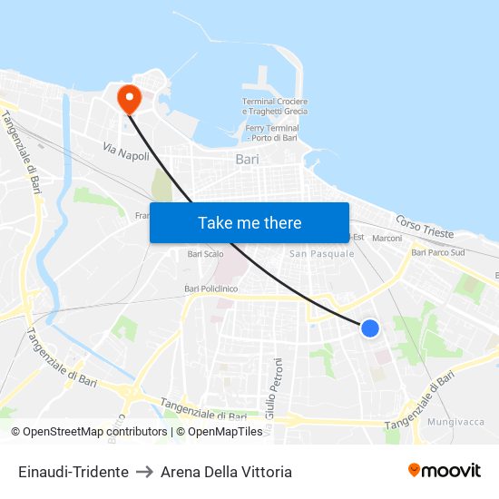 Einaudi-Tridente to Arena Della Vittoria map