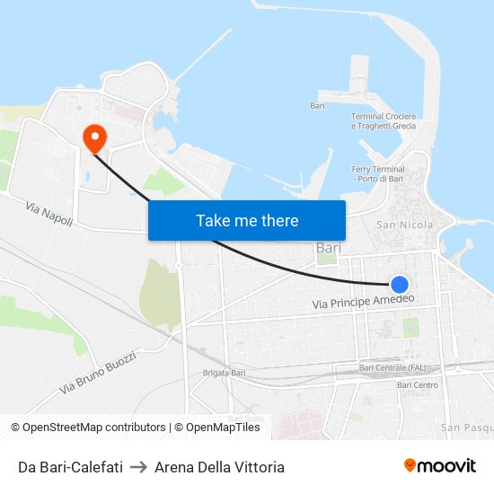 Da Bari-Calefati to Arena Della Vittoria map