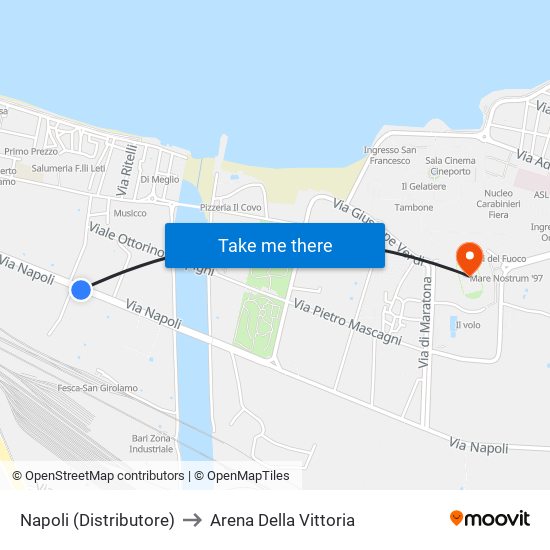 Napoli (Distributore) to Arena Della Vittoria map