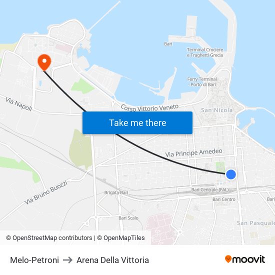 Melo-Petroni to Arena Della Vittoria map