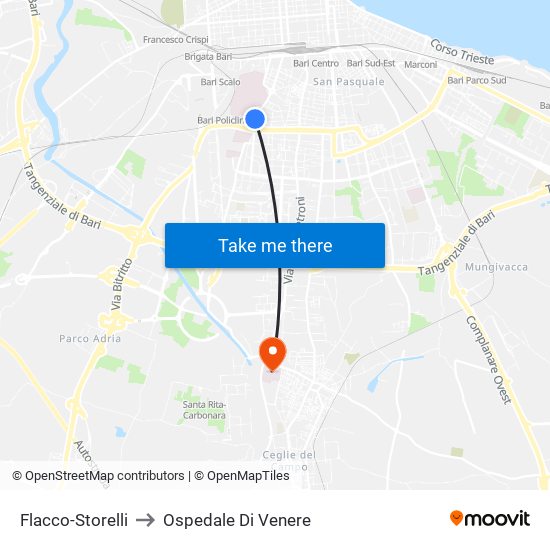 Flacco-Storelli to Ospedale Di Venere map