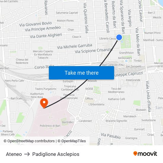 Ateneo to Padiglione Asclepios map