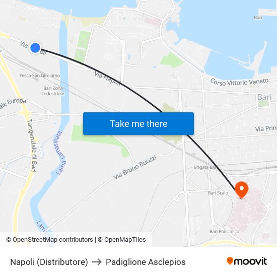 Napoli (Distributore) to Padiglione Asclepios map